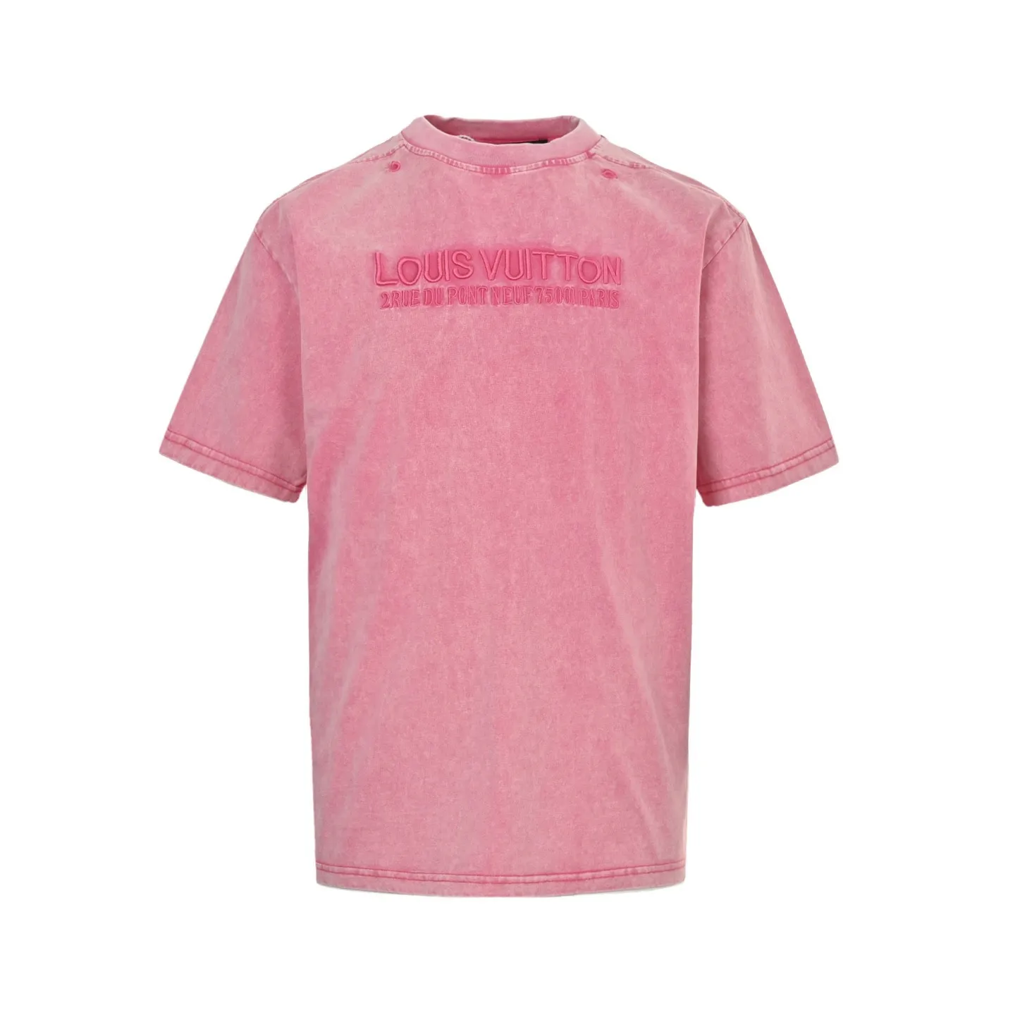 Louis Vuitton/Louis Vuitton 25ss embroidered letters washed distressed short sleeves